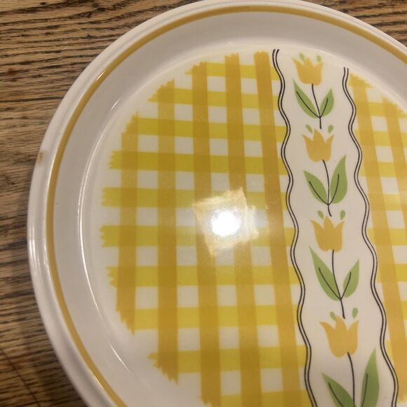 TWO 2 Mikasa COUNTRY GINGHAM 10.75” Dinner Plates Yellow and White Checker MAIZE - Picture 5 of 6